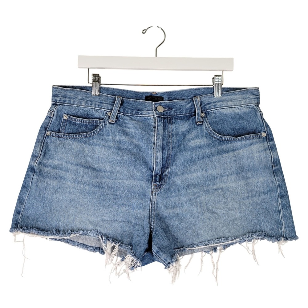 Uniqlo Denim Shorts Women 34 Blue High Rise Frayed Hem Cut Off